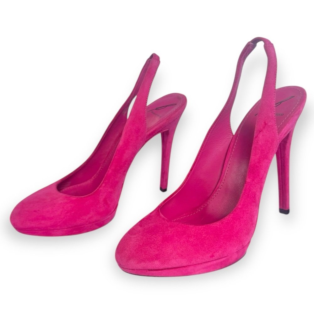 Brian Atwood Pink Suede Slingback Heels